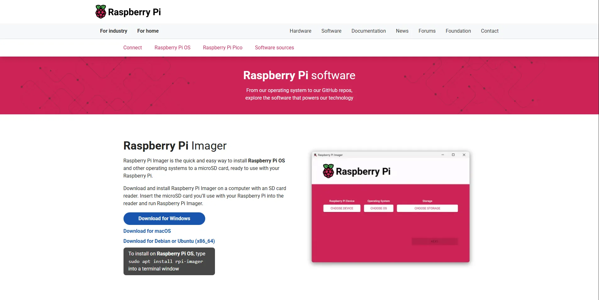The Raspberry Pi Imager download page