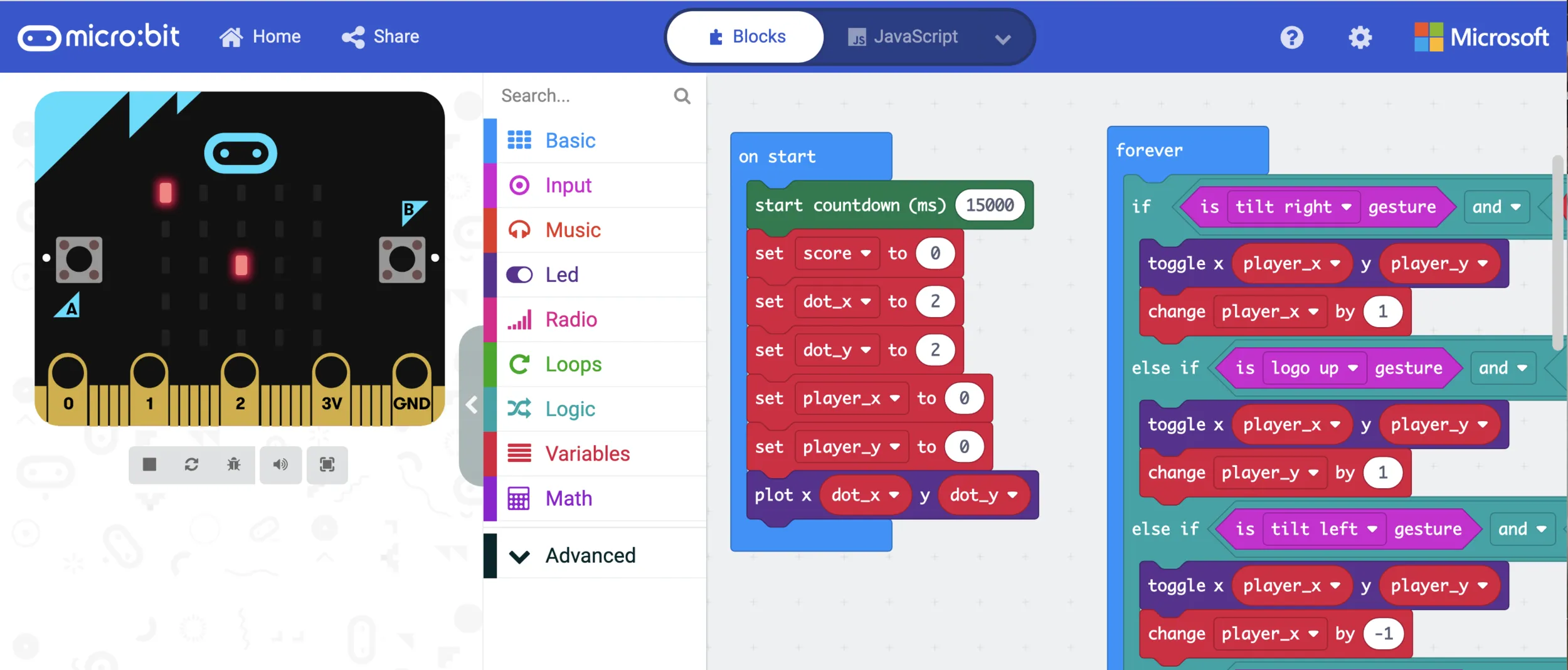 The MakeCode editor