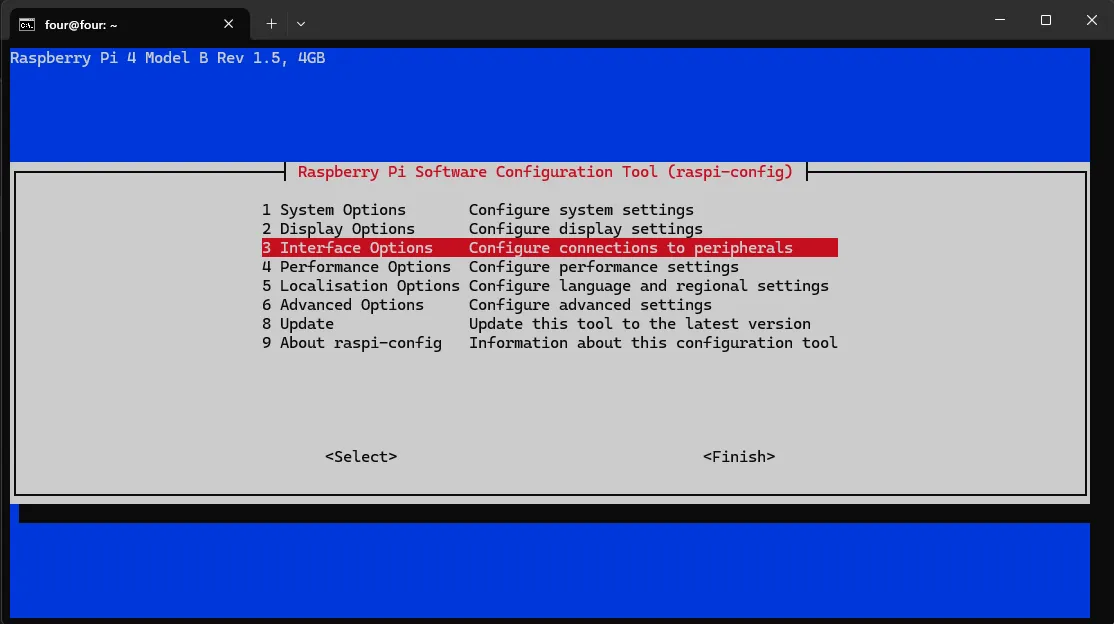raspi-config → Interface Options