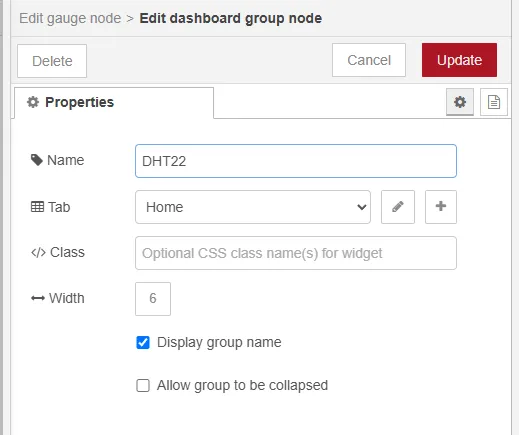 One group on one tab is enough. Both gauges go in it.