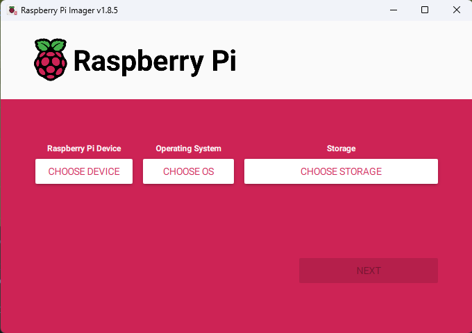 Raspberry Pi Imager main interface